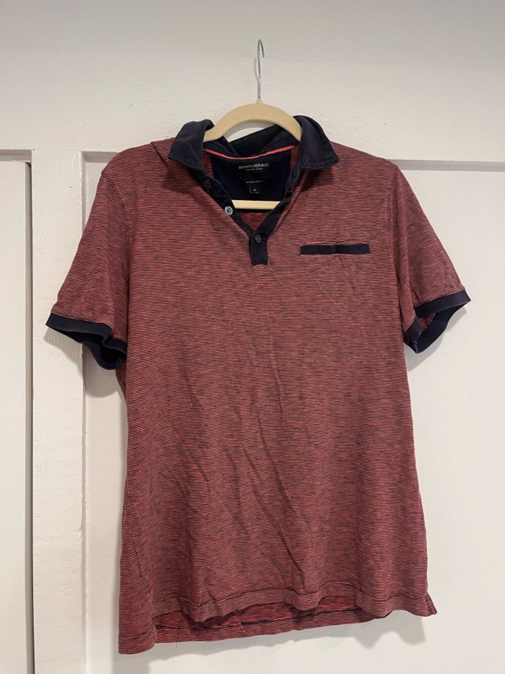 Banana Republic Luxury Touch Red & Navy Striped Polo Men's M